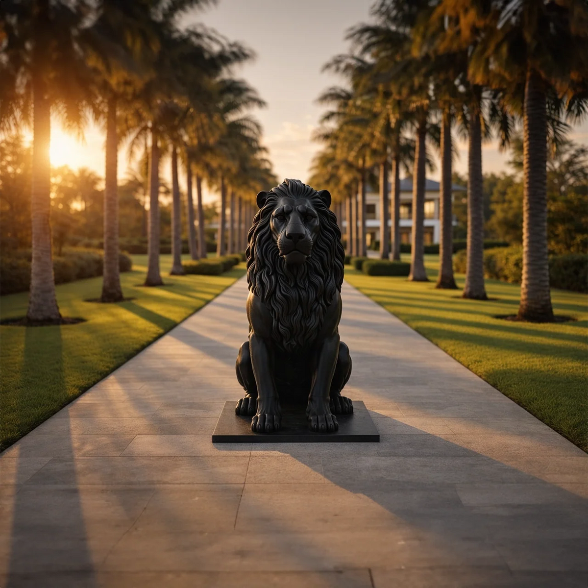 Sculpture Lion de l'Atlas assis, vue d'ensemble