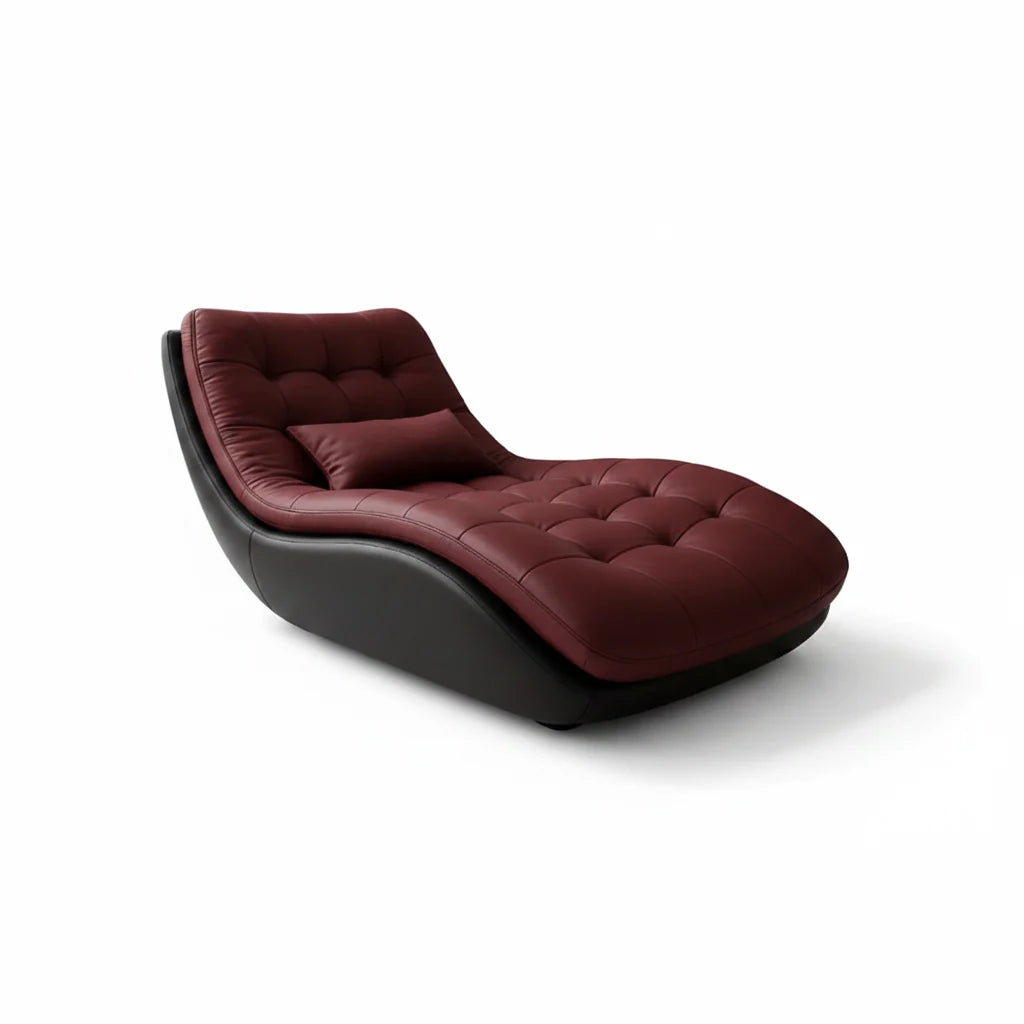 Méridienne lounge Verona en cuir bordeaux capitonné