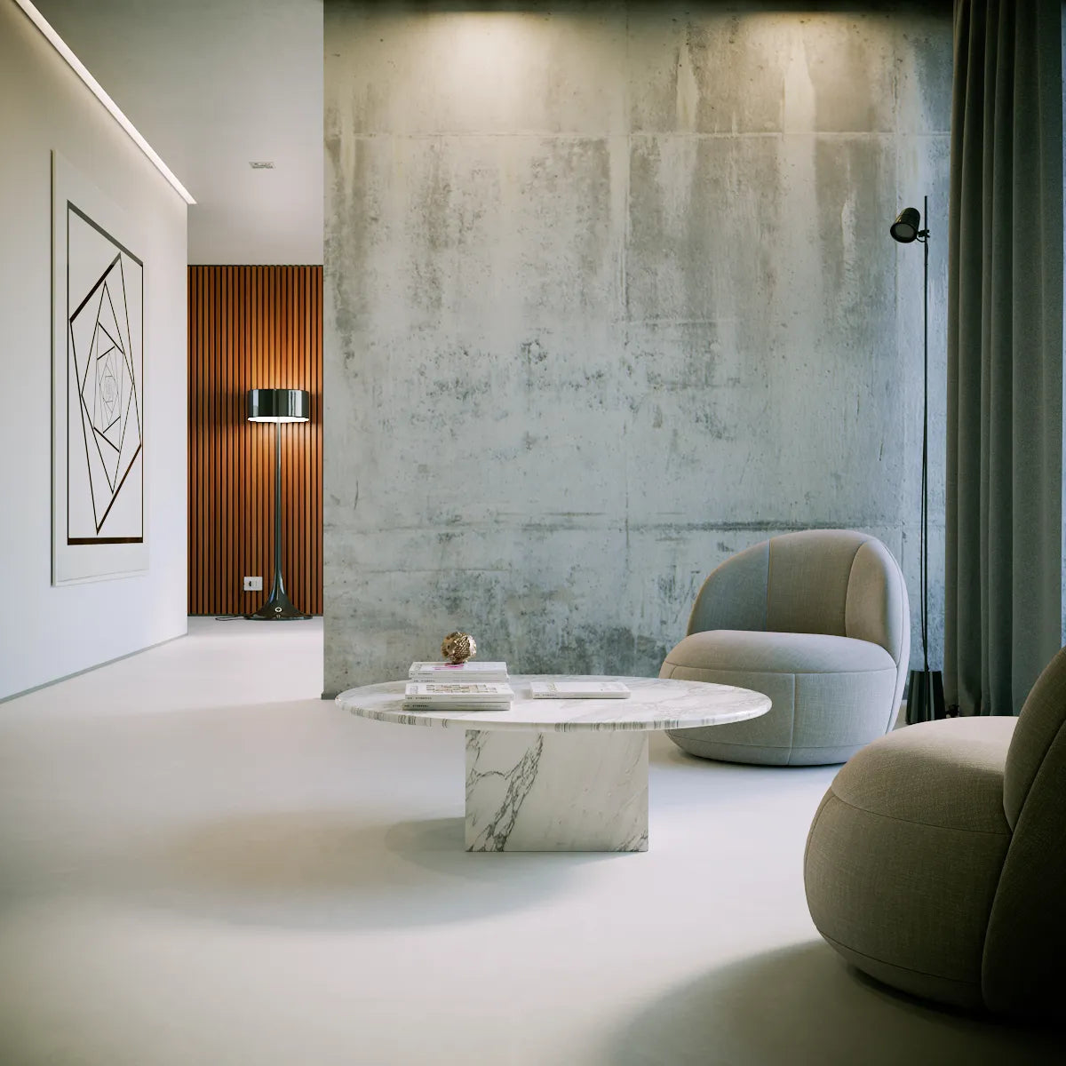 Table Basse Cato — Marbre Arabescato en situation