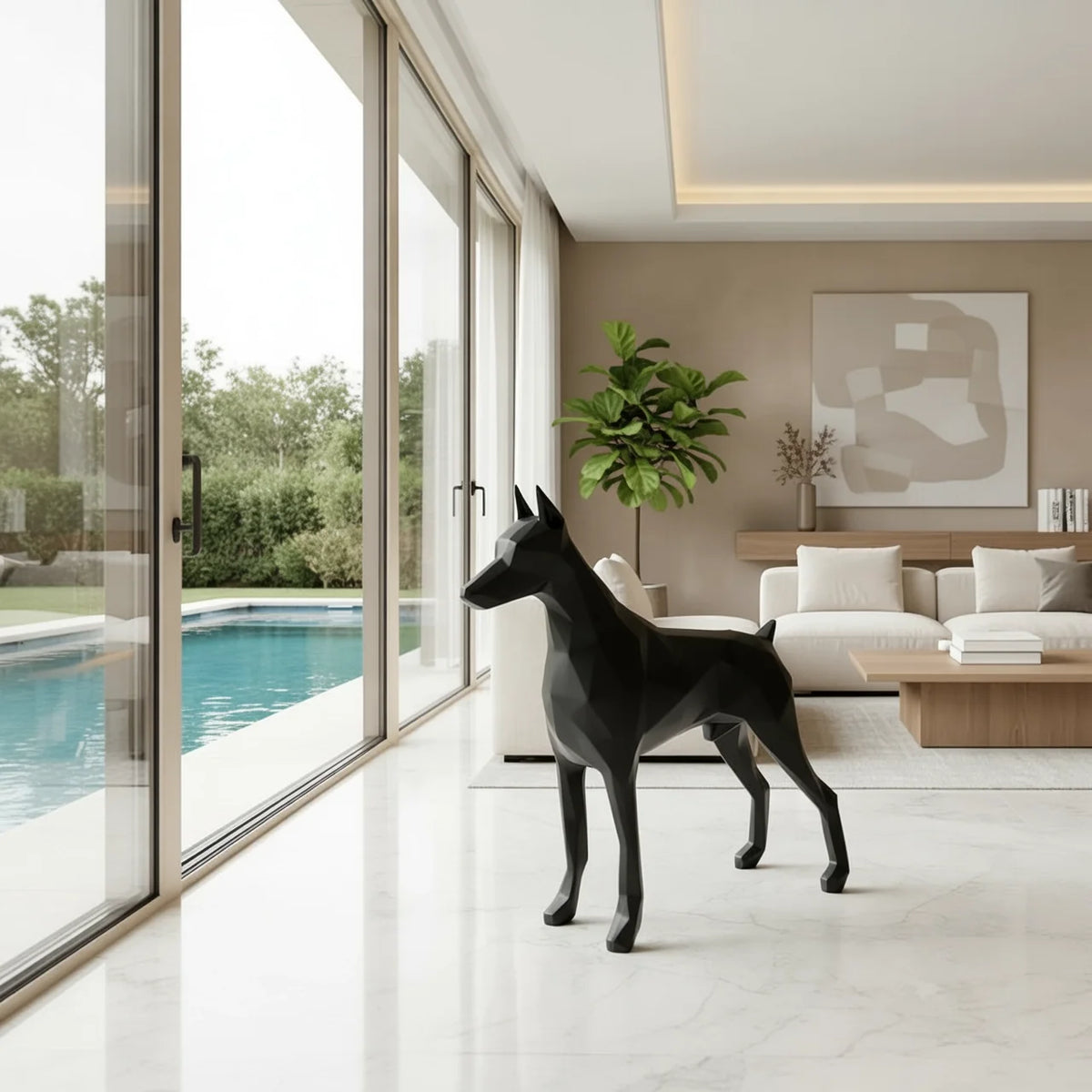 Sculpture Doberman debout en situation