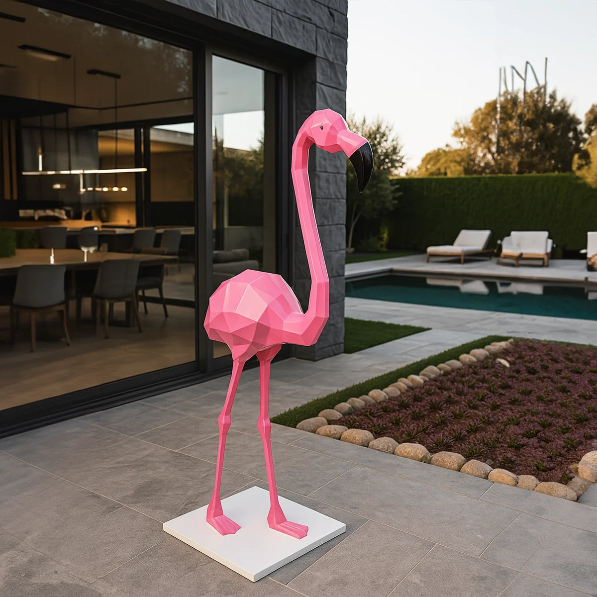Sculpture Flamant rose en situation