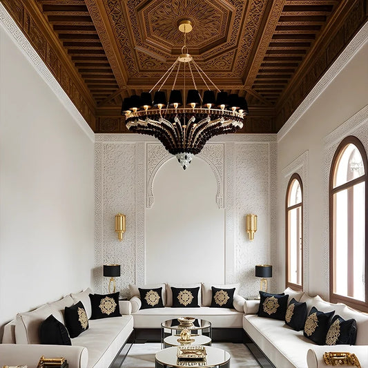 Lustre chandelier moderne noir et cristal