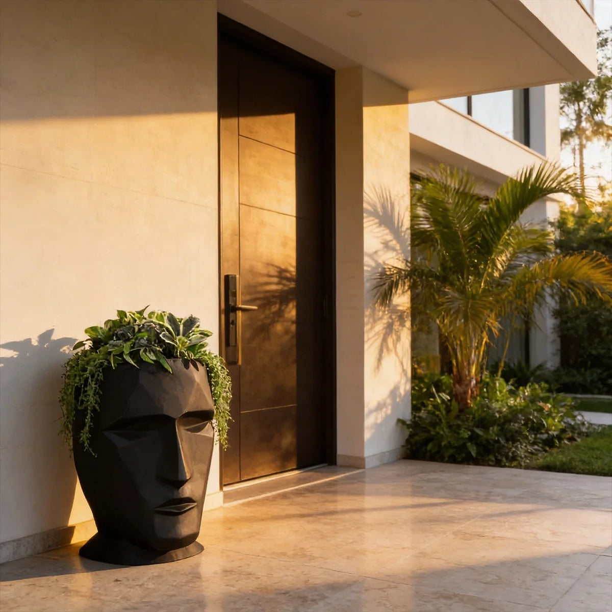 Grand vase visage en situation
