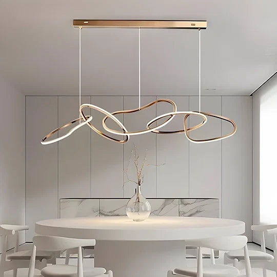 Lustre Longiligne, 5 cercles doré