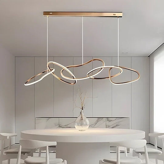 Lustre Longiligne, 5 cercles doré