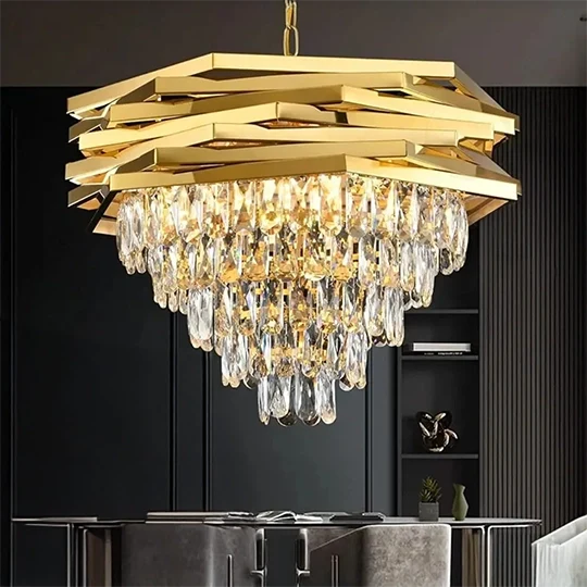 Lustre Hexagone doré en situation