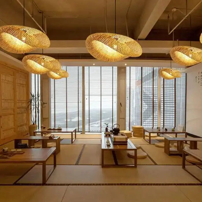 Lustre en osier Zen bambou en situation