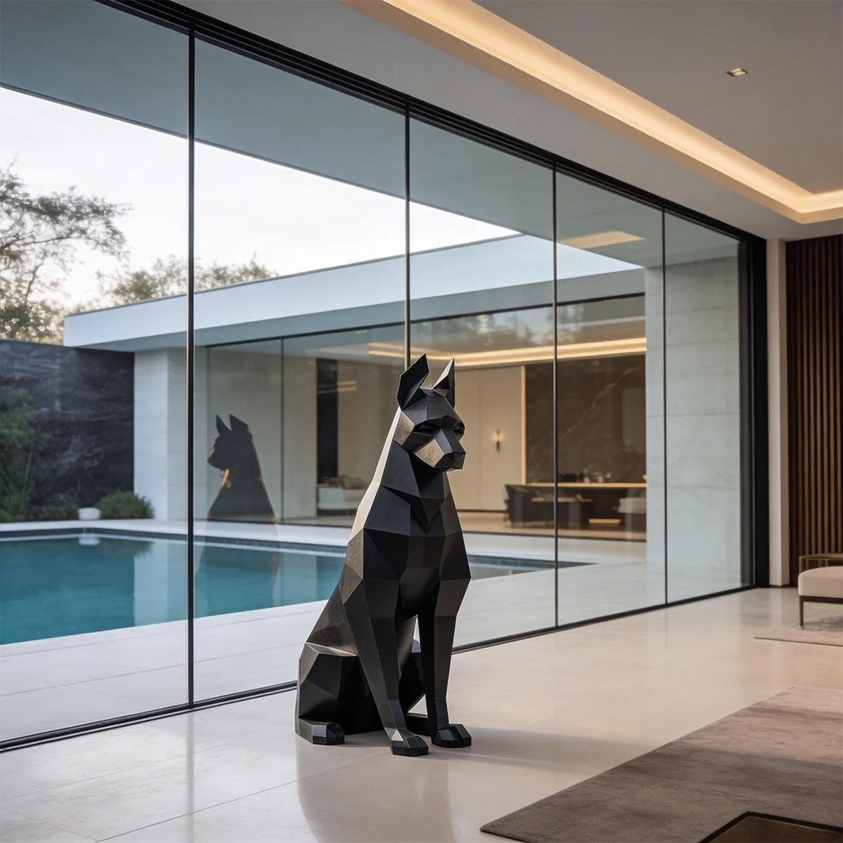 Sculpture Doberman assis, détail