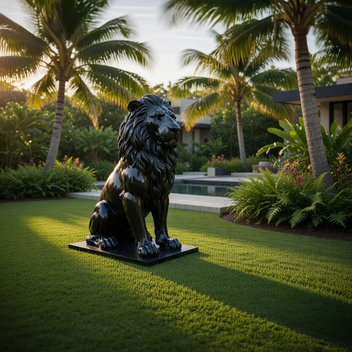 Sculpture Lion de l'Atlas assis en situation