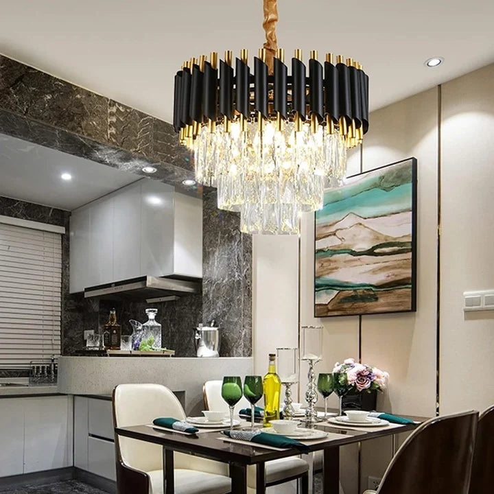 Lustre Andalus noir, cristal et cerclage noir