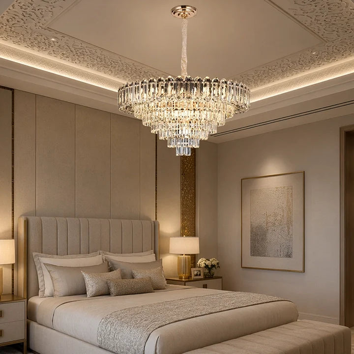 Lustre en cristal rond doré, cristal