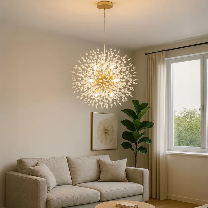 Lustre Lavande doré, cristaux