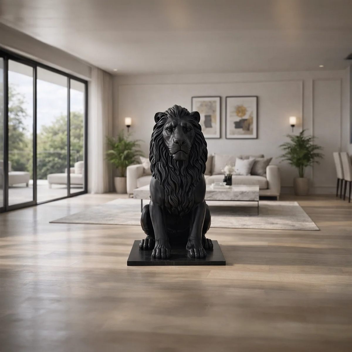 Sculpture Lion de l'Atlas assis, détail crinière