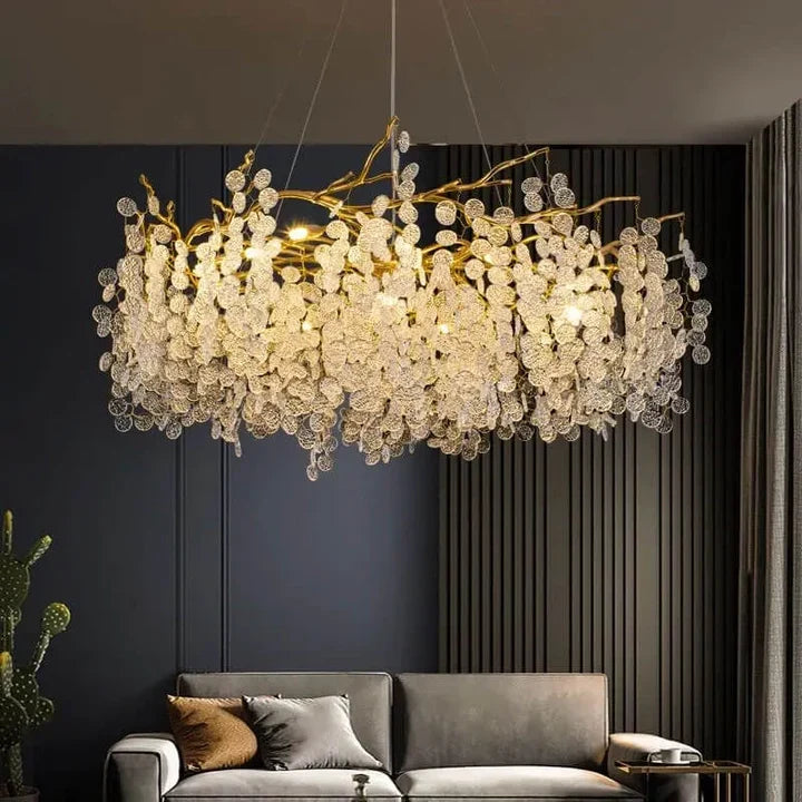 Lustre Feuille, cristal et doré