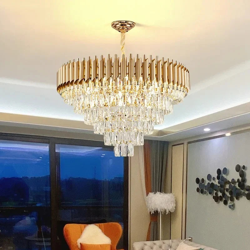 Lustre Cristal traditionnel doré, détail