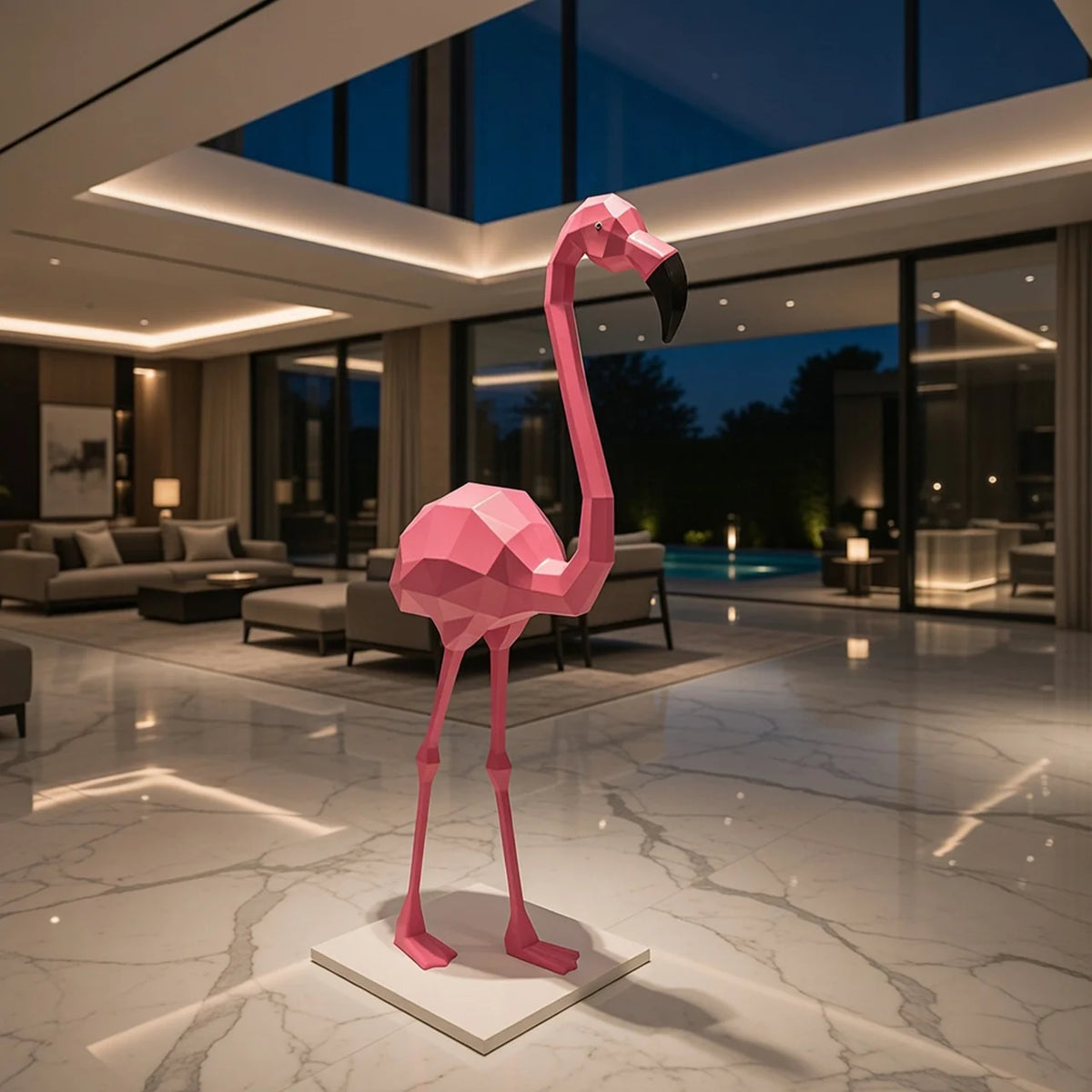 Sculpture Flamant rose, finition