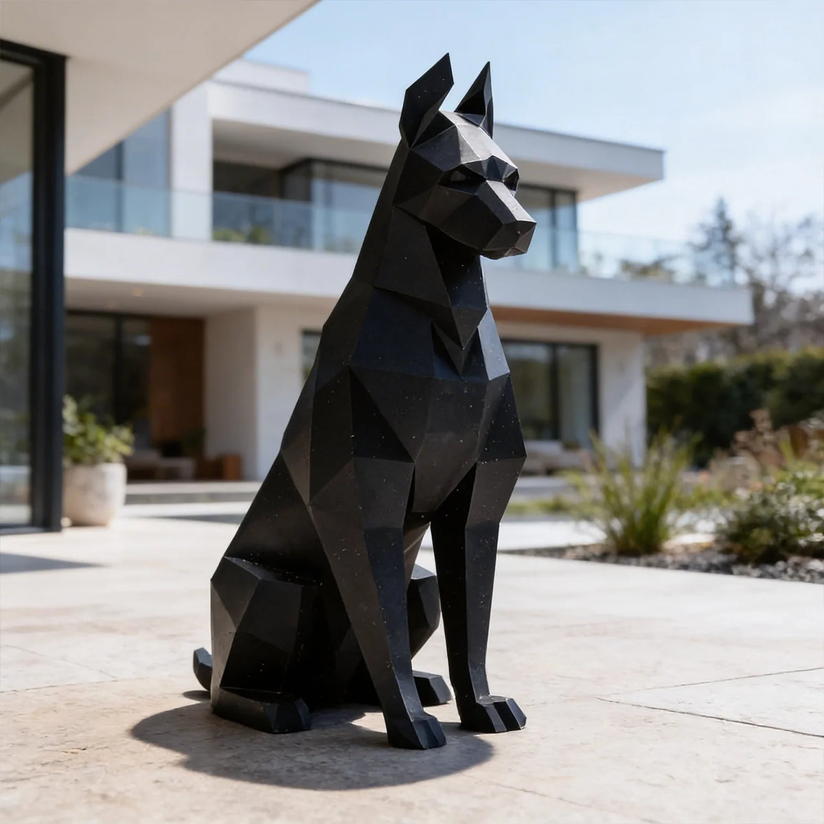 Sculpture Doberman assis, vue d'ensemble