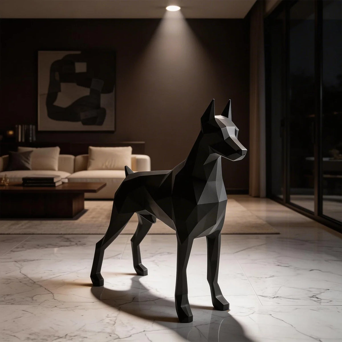 Sculpture Doberman debout, vue d'ensemble