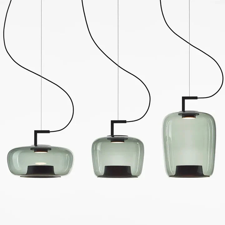 Lustre nordique en verre LED, vue d'ensemble