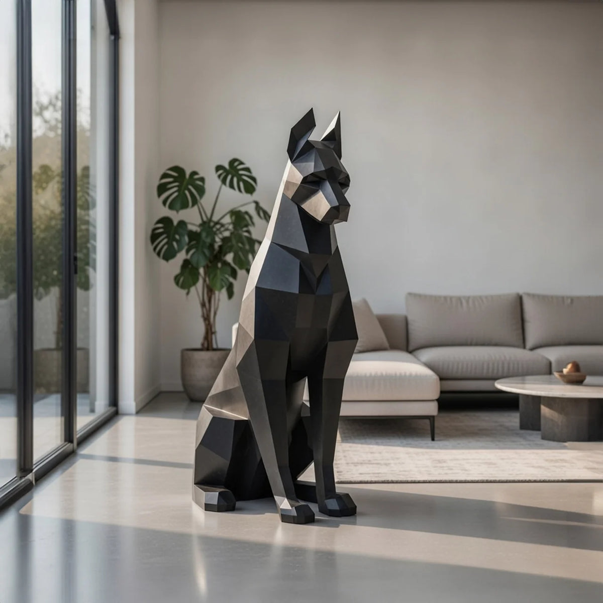 Sculpture Doberman assis