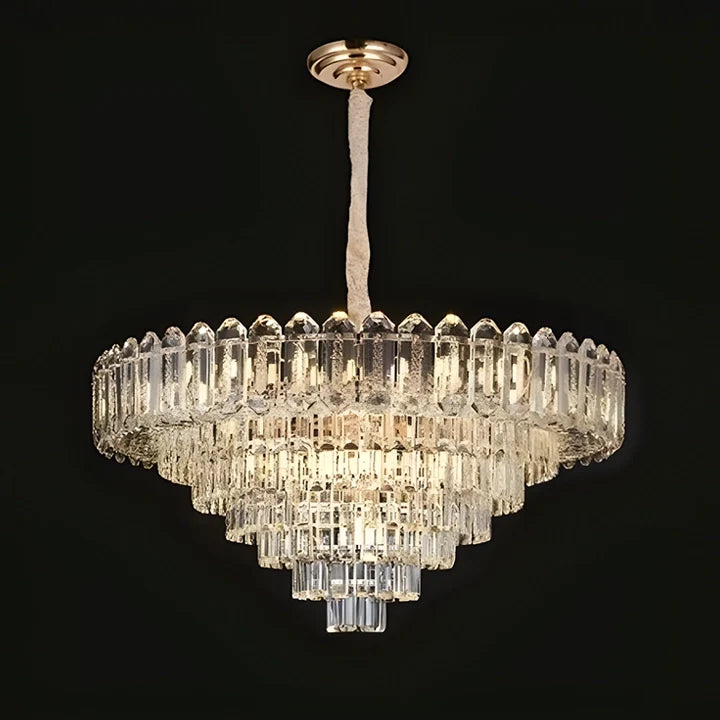 Lustre en cristal rond doré, vue d'ensemble