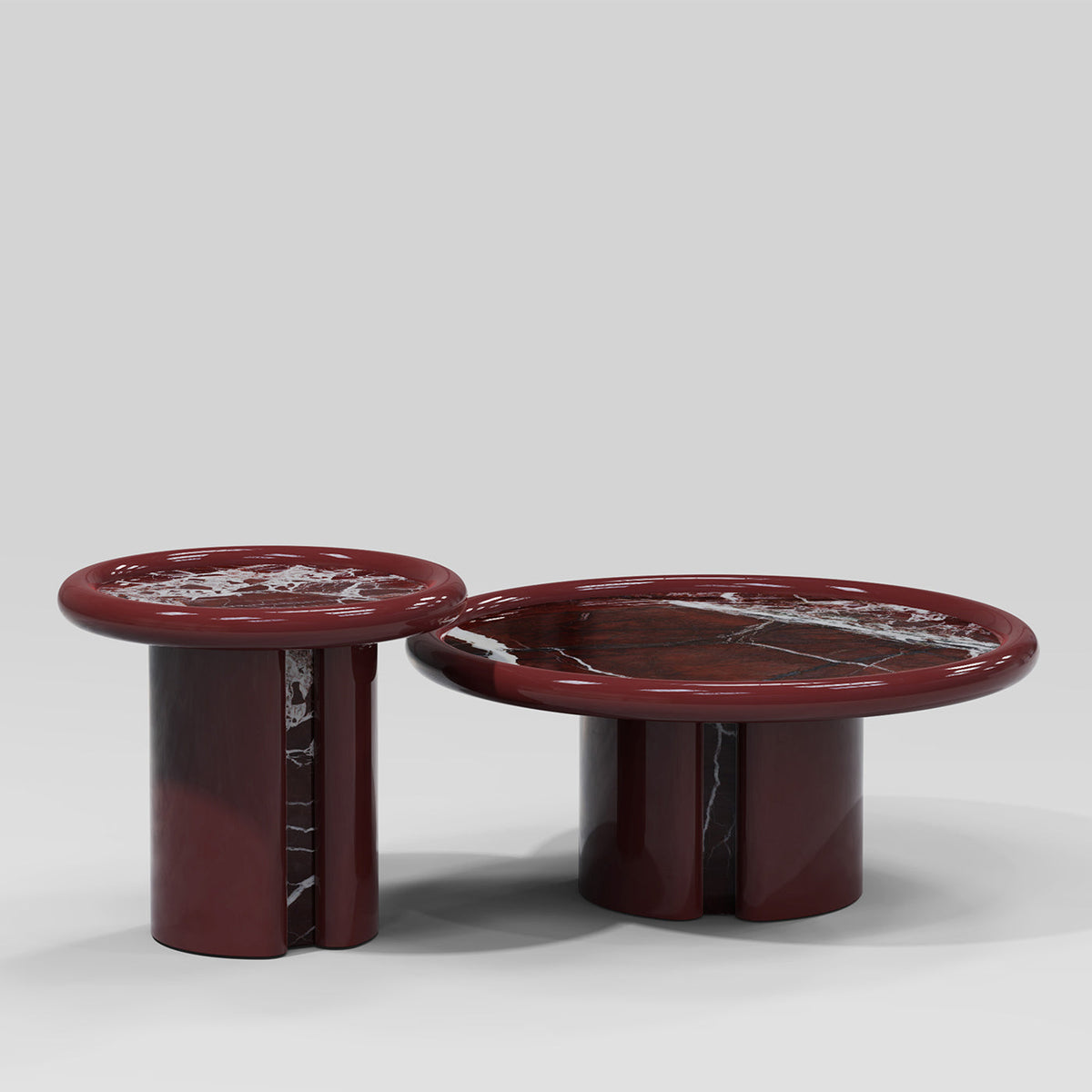 Table d'appoint Arteffato, cadre bois laqué bordeaux