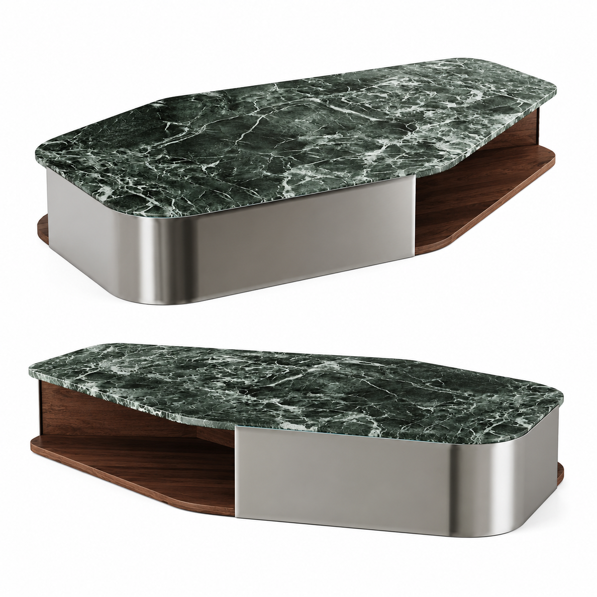 Table basse Monza, plateau céramique effet marbre noir