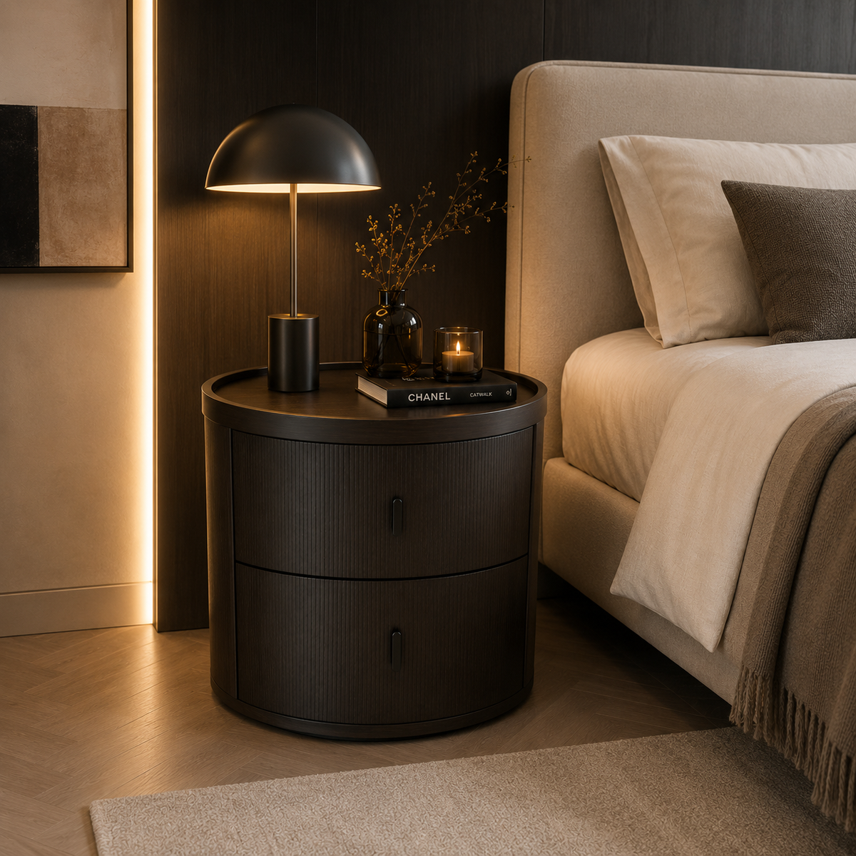 Table de chevet MILANO, silhouette cylindrique