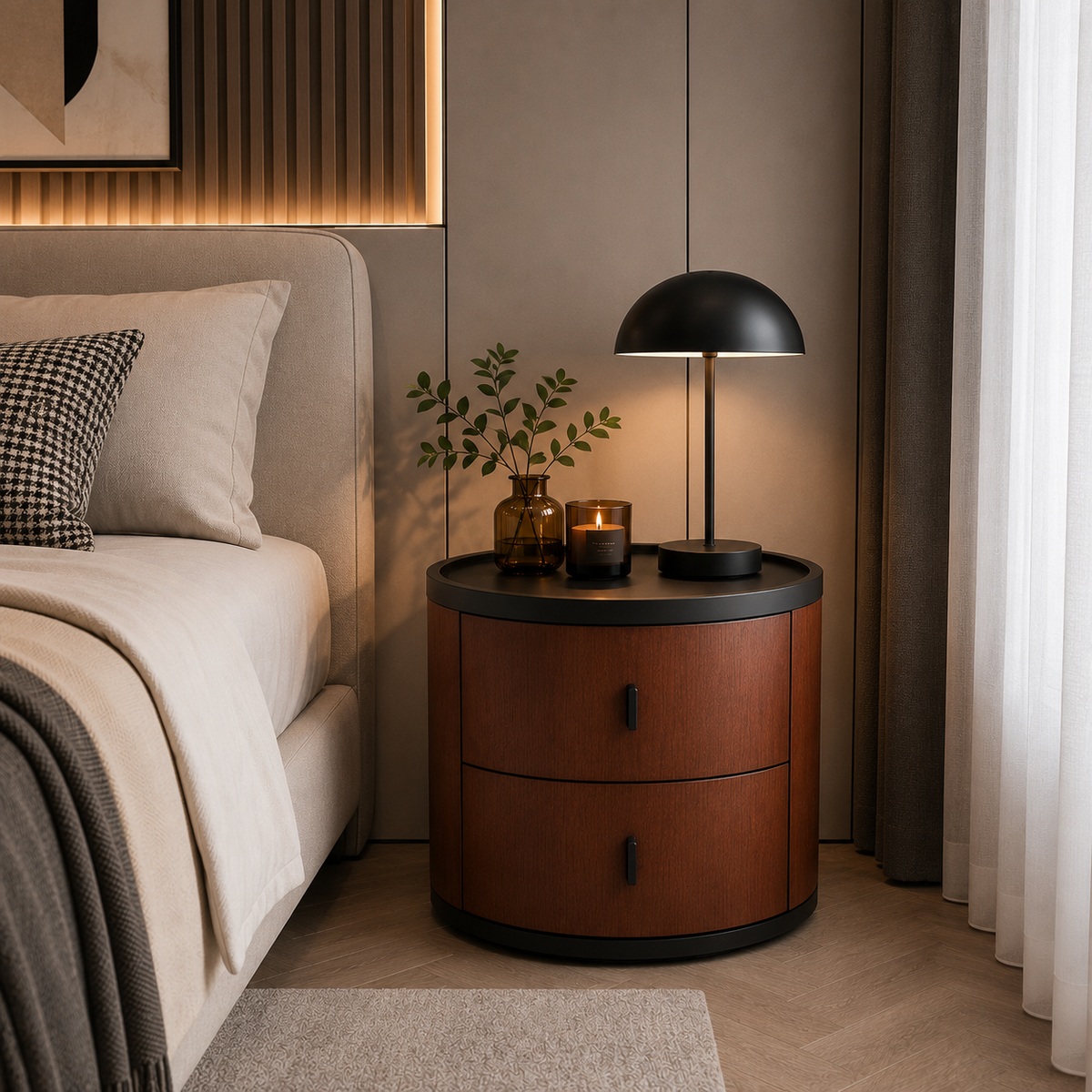 Table de chevet MILANO, finition noyer