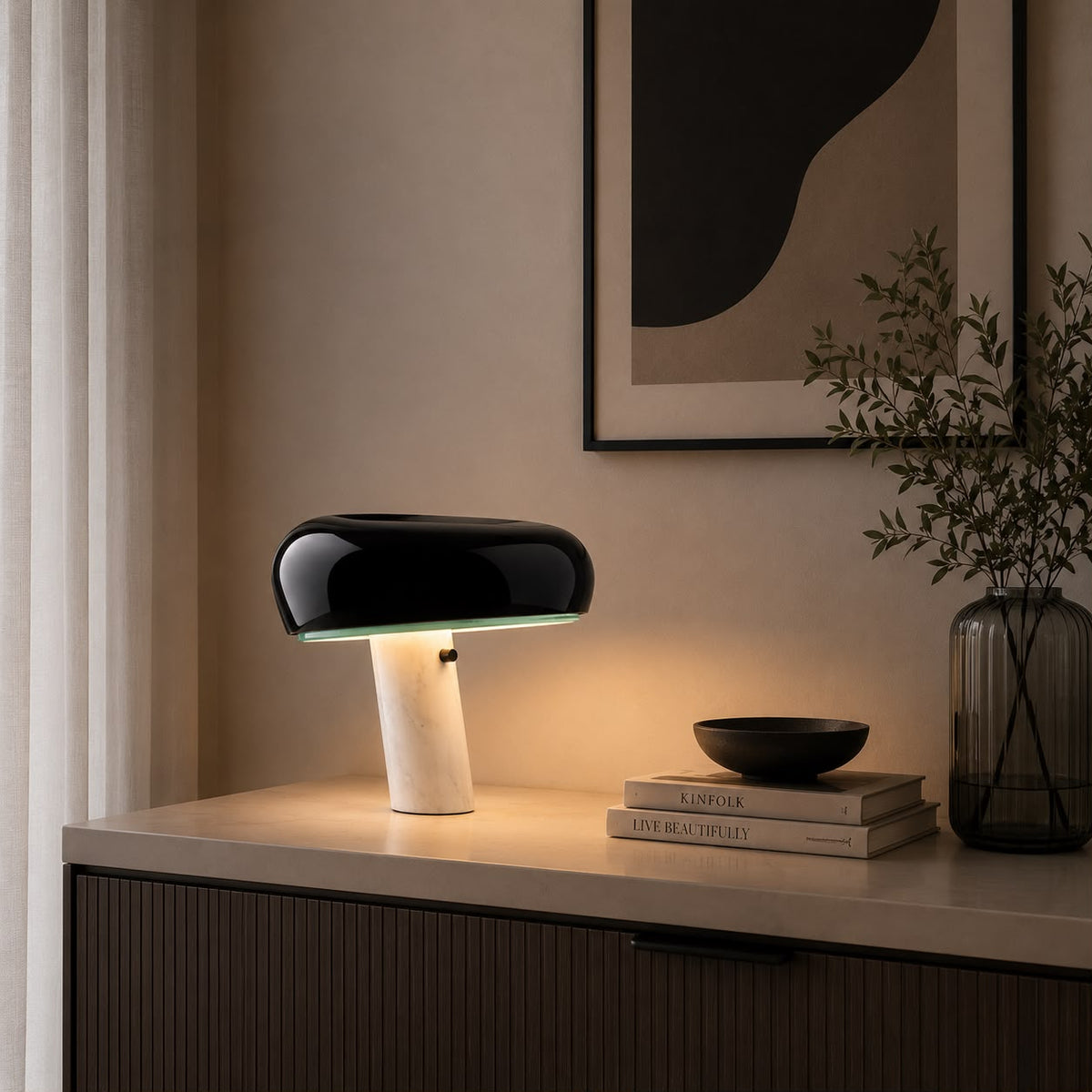 Lampe de table Lune, noir et marbre