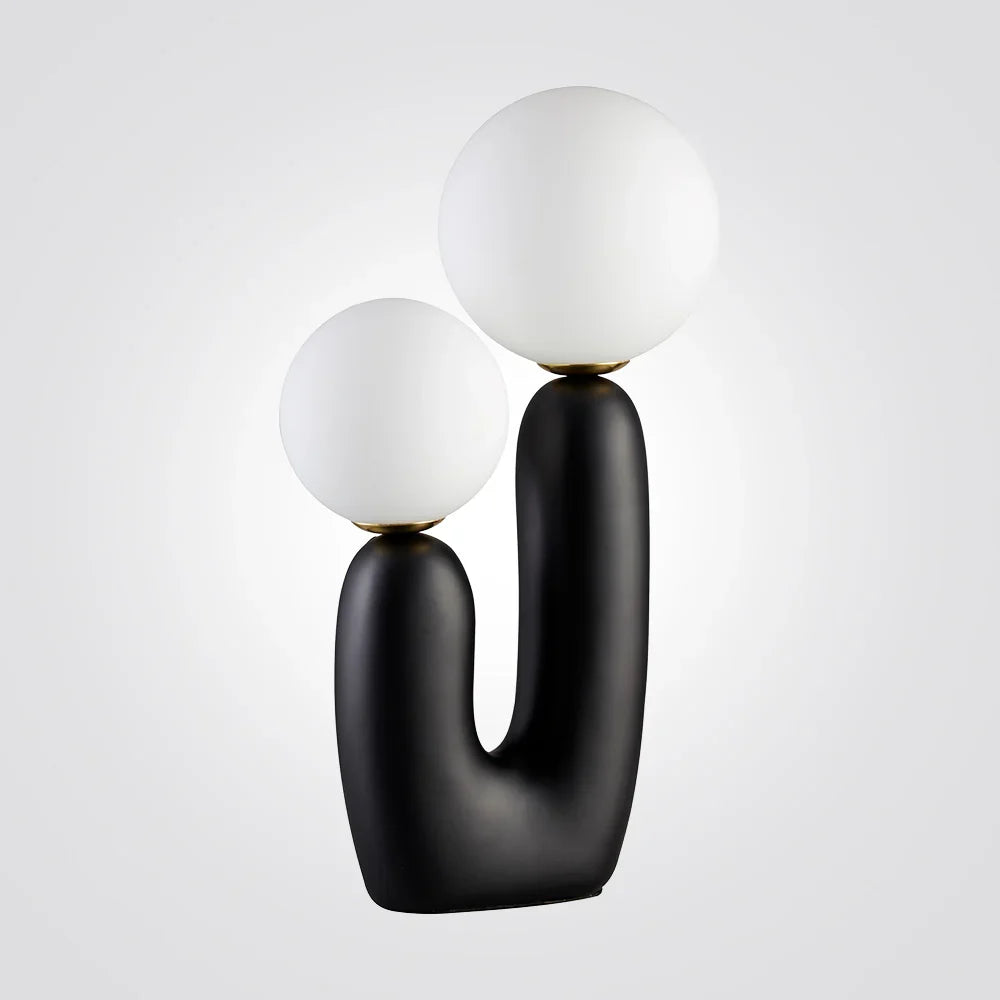 Lampe à poser Orb Duo, deux globes en verre opalin